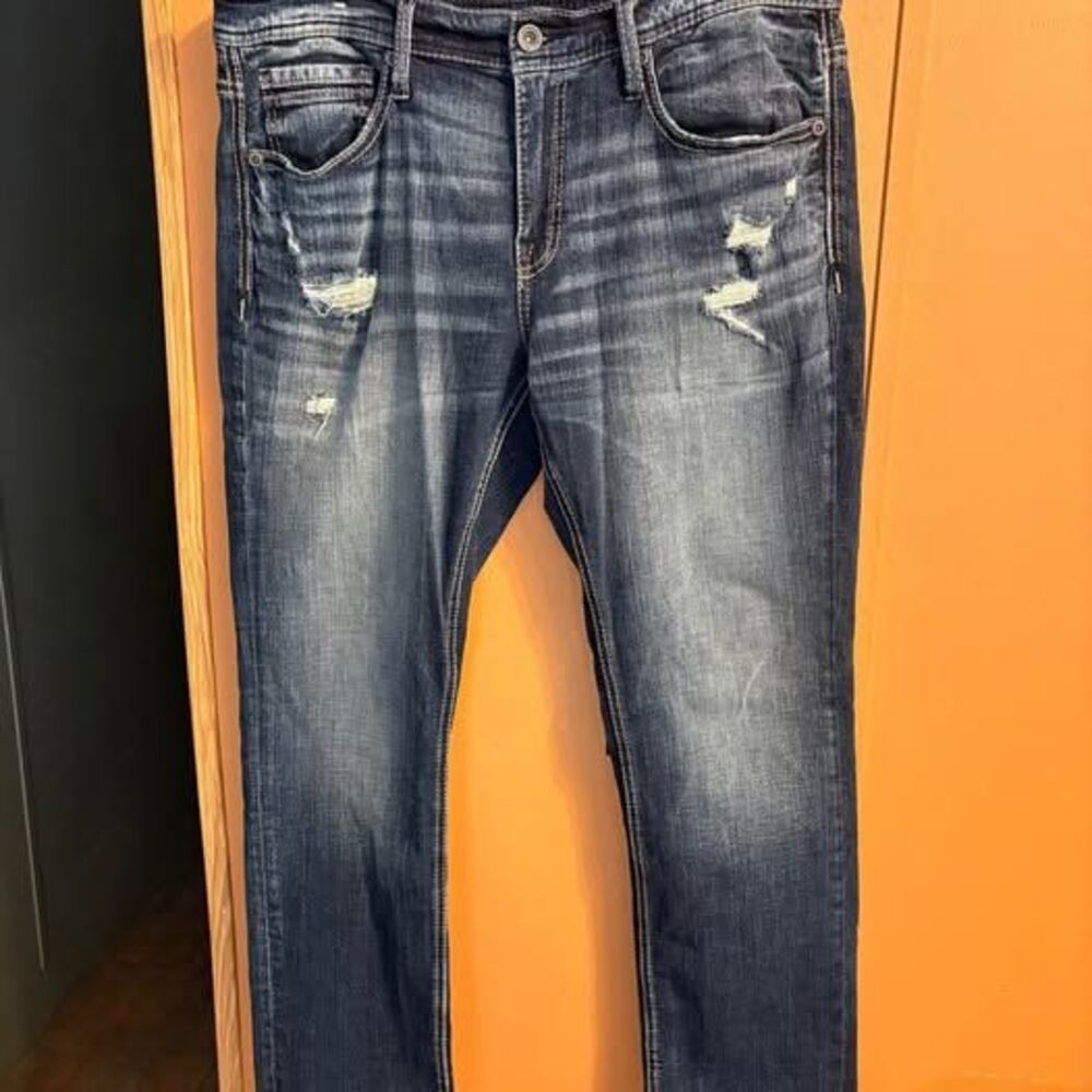 BKE Jake Straight 34x30 distressed men’s jeans pants buckle stretch nice